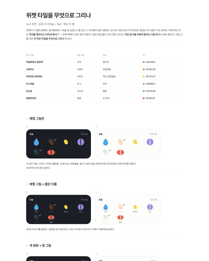 위젯 타일 — 약을 무엇으로 그릴지